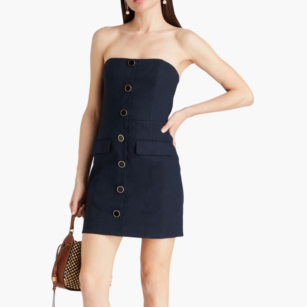 Veronica Beard Aldrich Strapless Linen Dress Navy Blue Mini Size 10